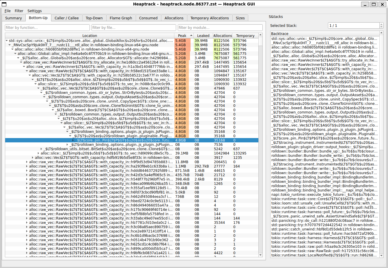 heaptrack-gui screenshot